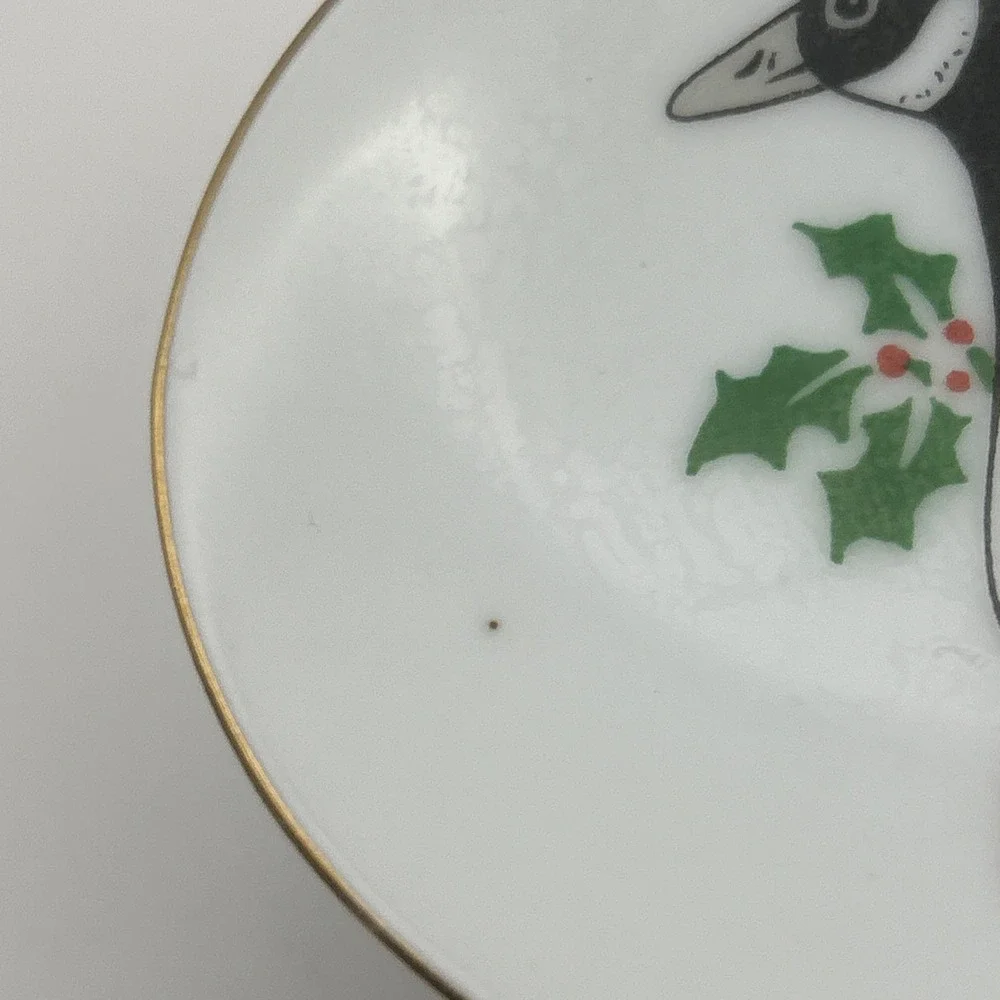 Vintage Christmas Geese Red Ribbon‎ Porcelain Soap Dish Gold Trim Made in Korea